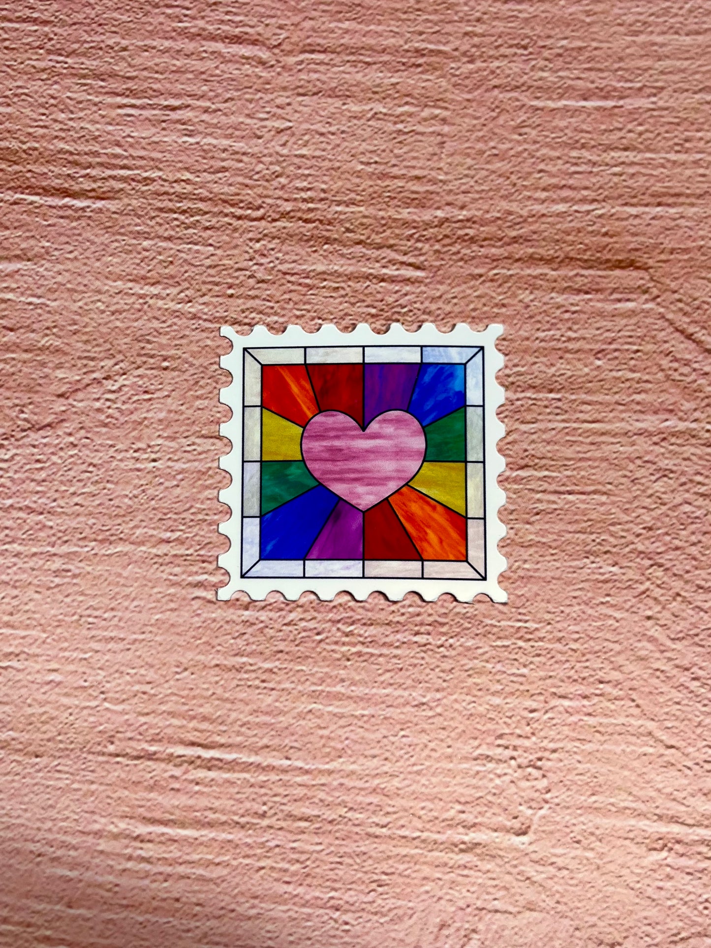 rainbow heart stained glass stamp shaped sticker