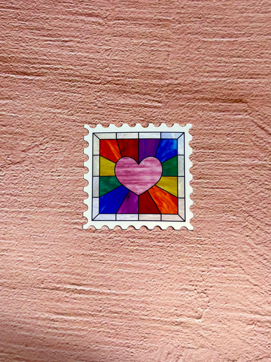 rainbow heart stained glass stamp shaped sticker