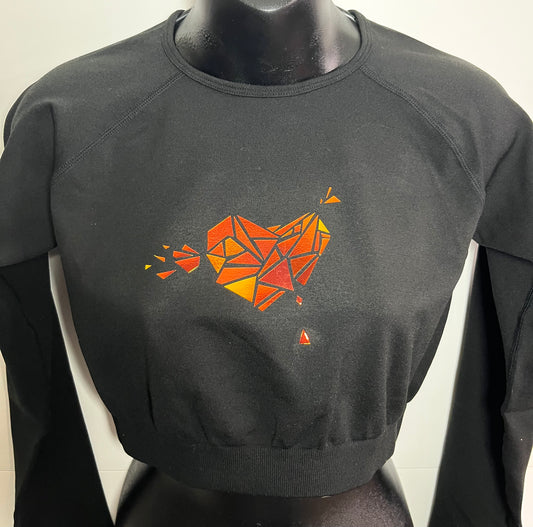 holographic shattering heart long sleeve crop top