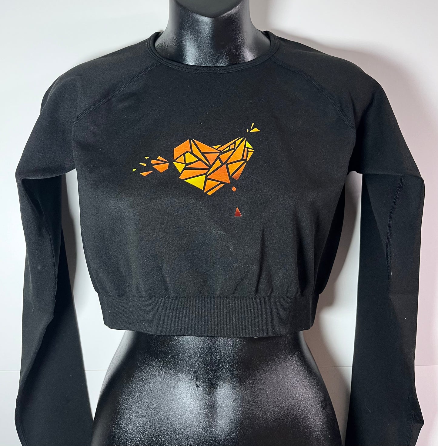 holographic shattering heart long sleeve crop top