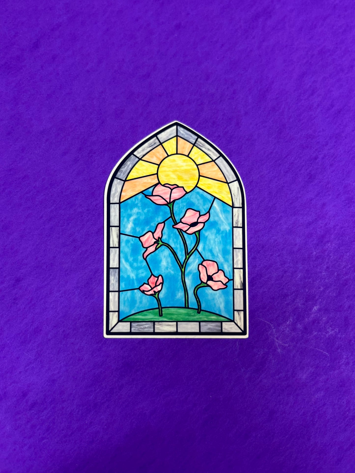 pink flower stained glass window vinyl sticker