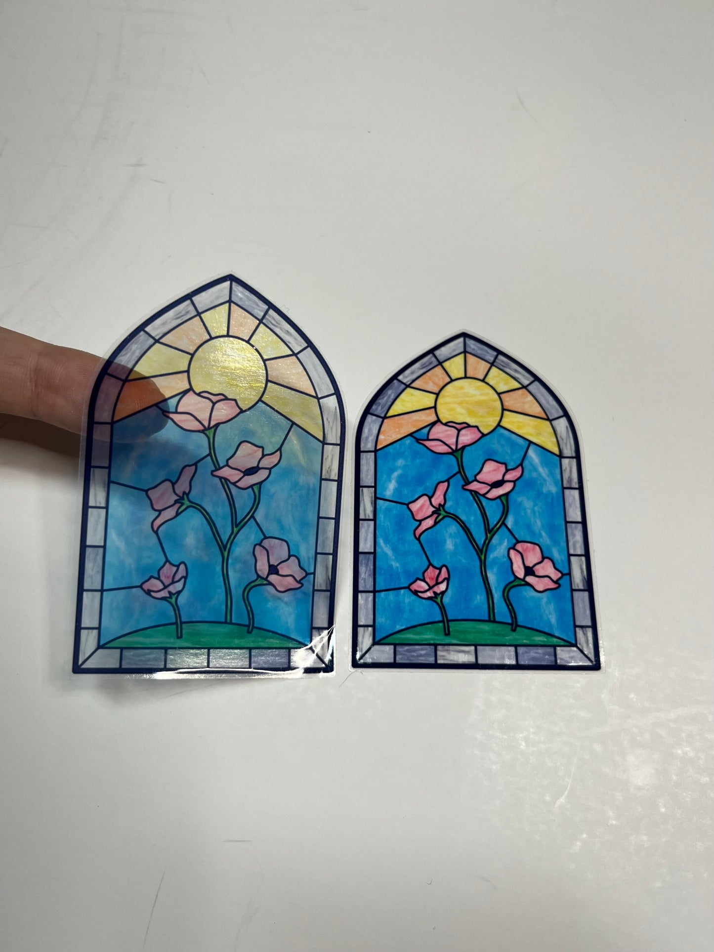 pink flower stained glass window vinyl sticker