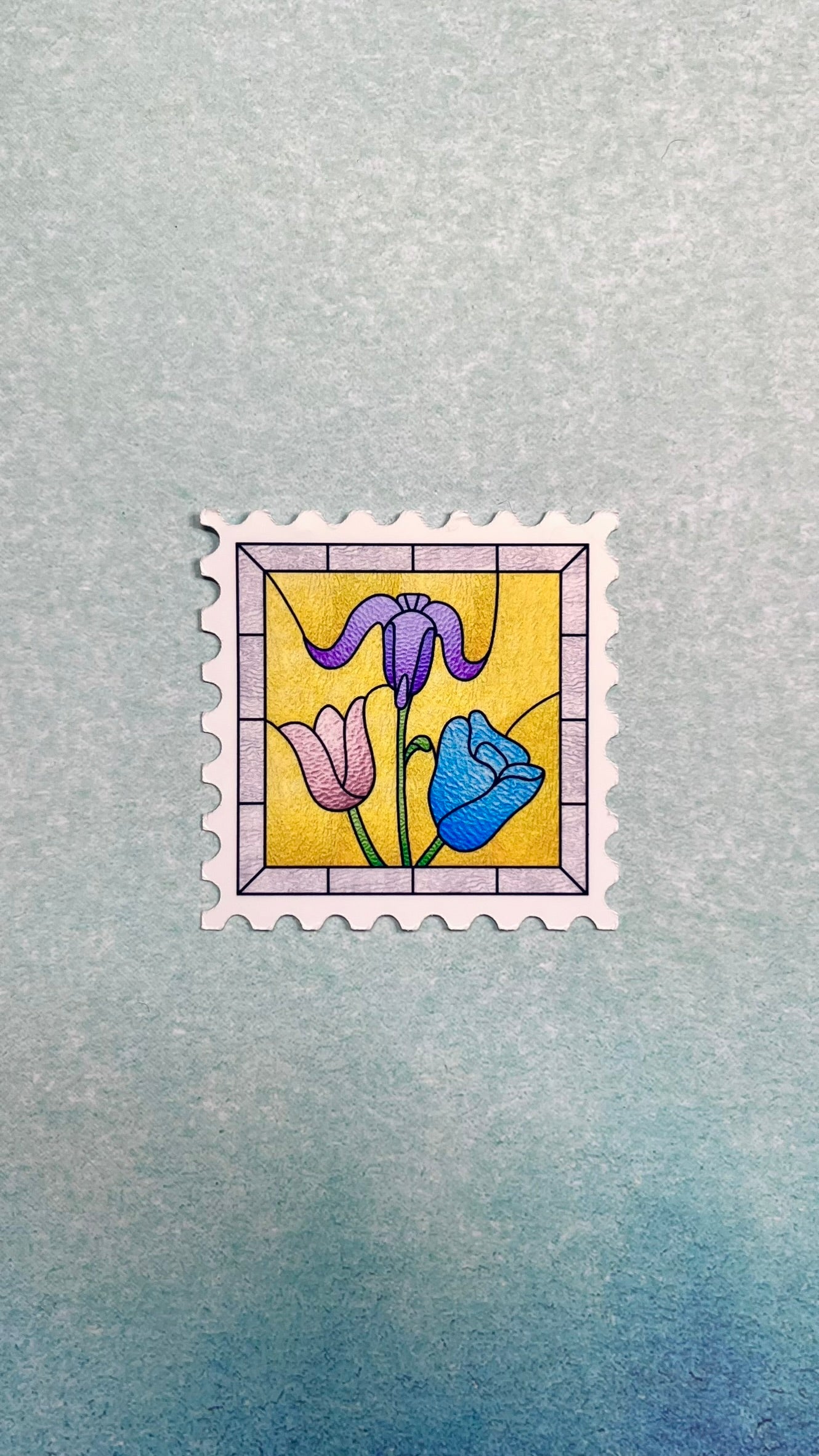 lily stained glass window postage stamp sticker