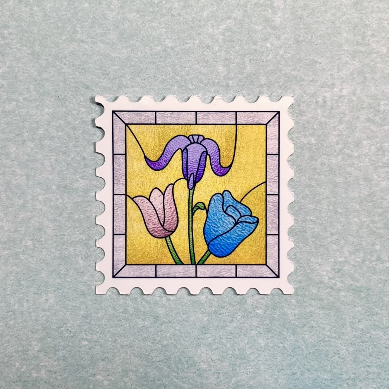 lily stained glass window postage stamp sticker