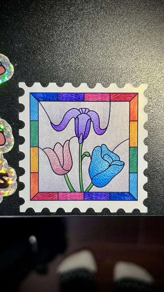 colorful lilies stained glass window postage stamp sticker