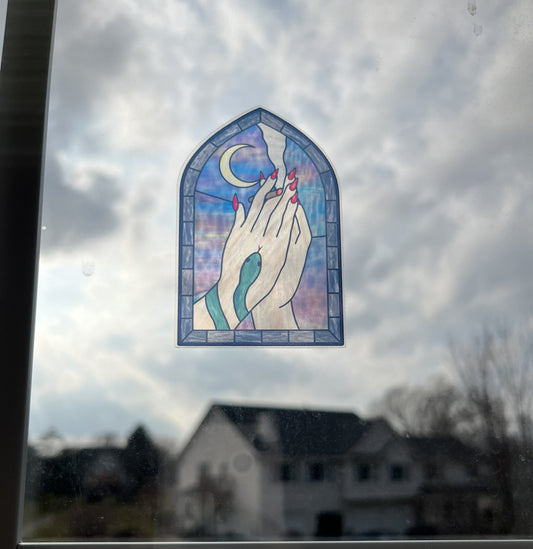 praying hands stained glass window vinyl sticker