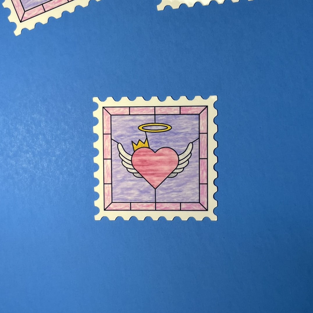 angel heart stained glass postage stamp sticker